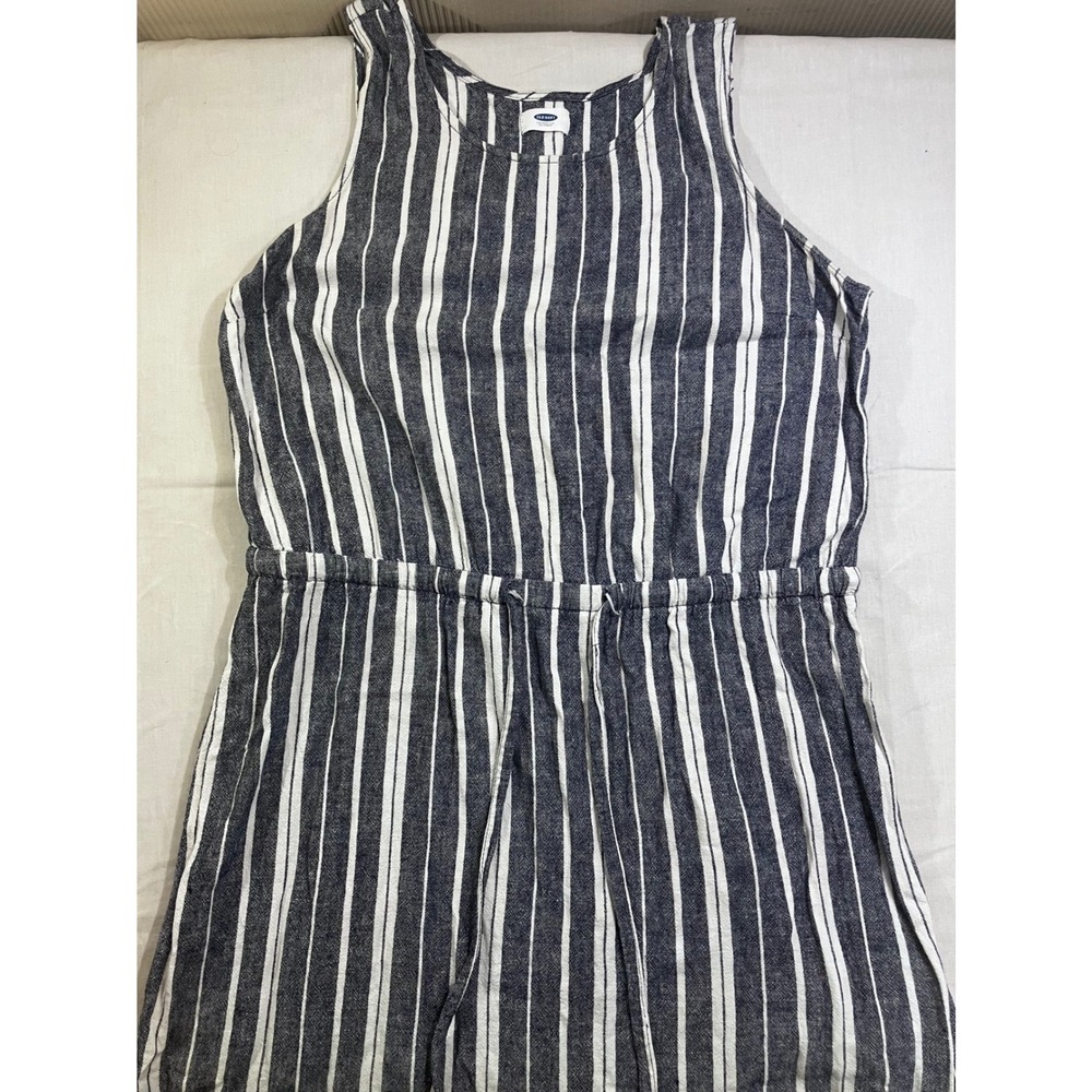 Old Navy Womens Blue White Striped Sleeveless Linen Blend Drawstring Dress L